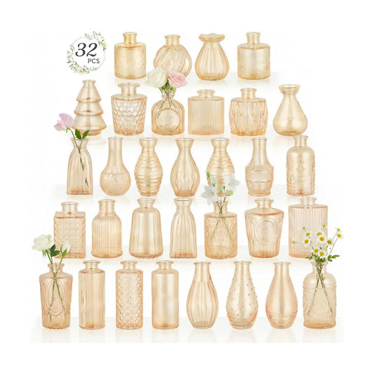 Glass Bud Vases Mini Flower Vase Small Vintage Vases for Centerpiece Table Wedding / Gold