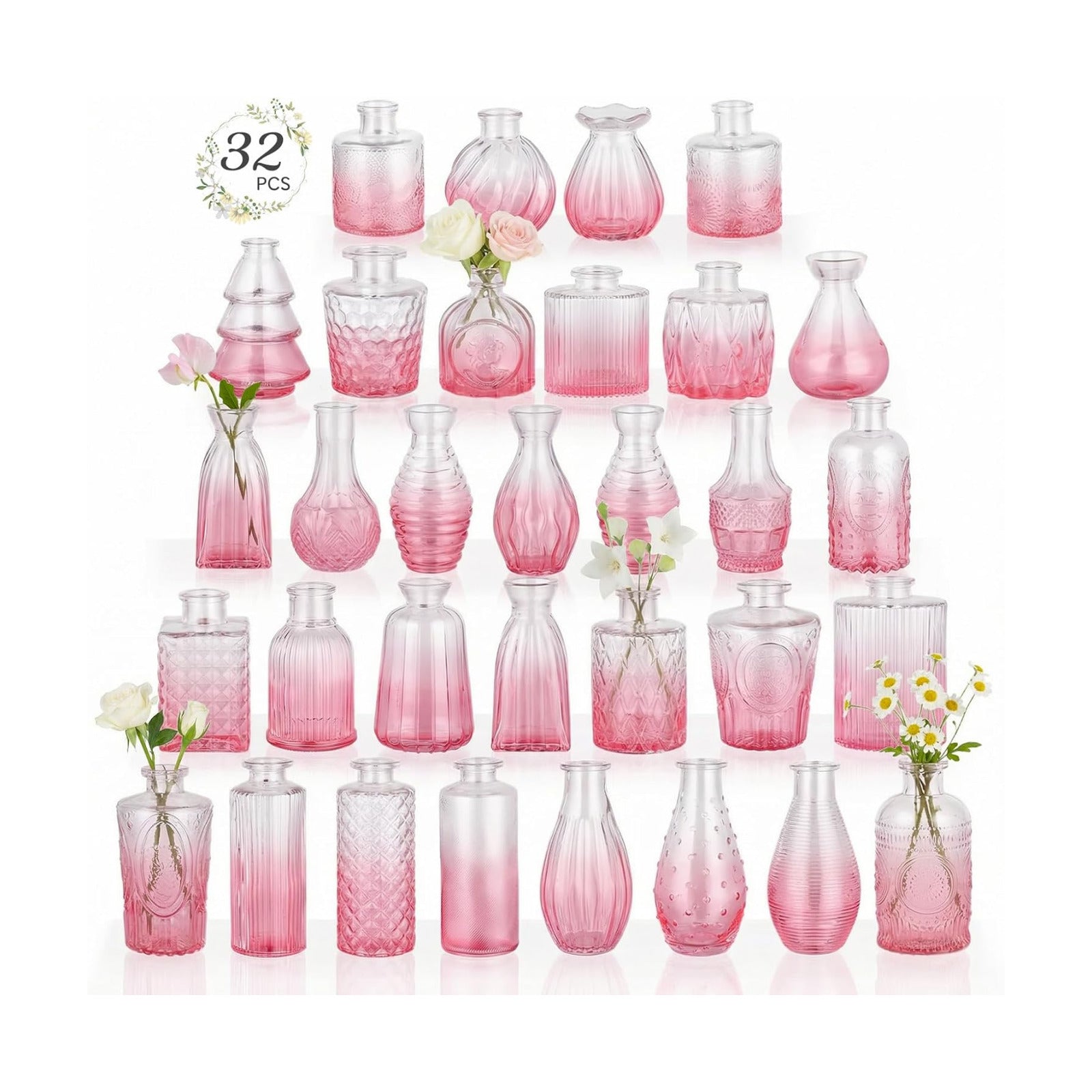 Glass Bud Vases Mini Flower Vase Small Vintage Vases for Centerpiece Table Wedding / Gradient Pink