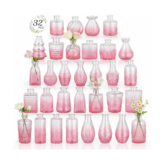 Glass Bud Vases Mini Flower Vase Small Vintage Vases for Centerpiece Table Wedding / Gradient Pink