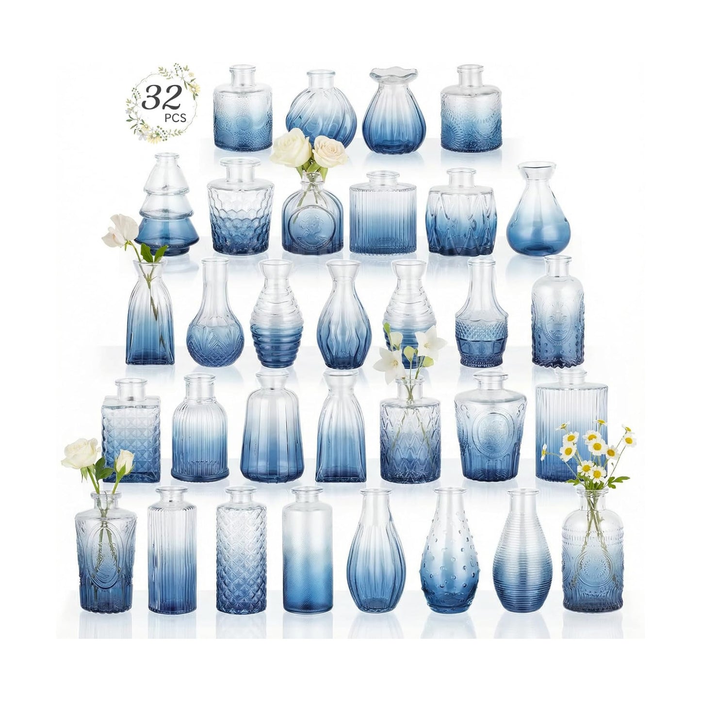 Glass Bud Vases Mini Flower Vase Small Vintage Vases for Centerpiece Table Wedding / Gradient Blue