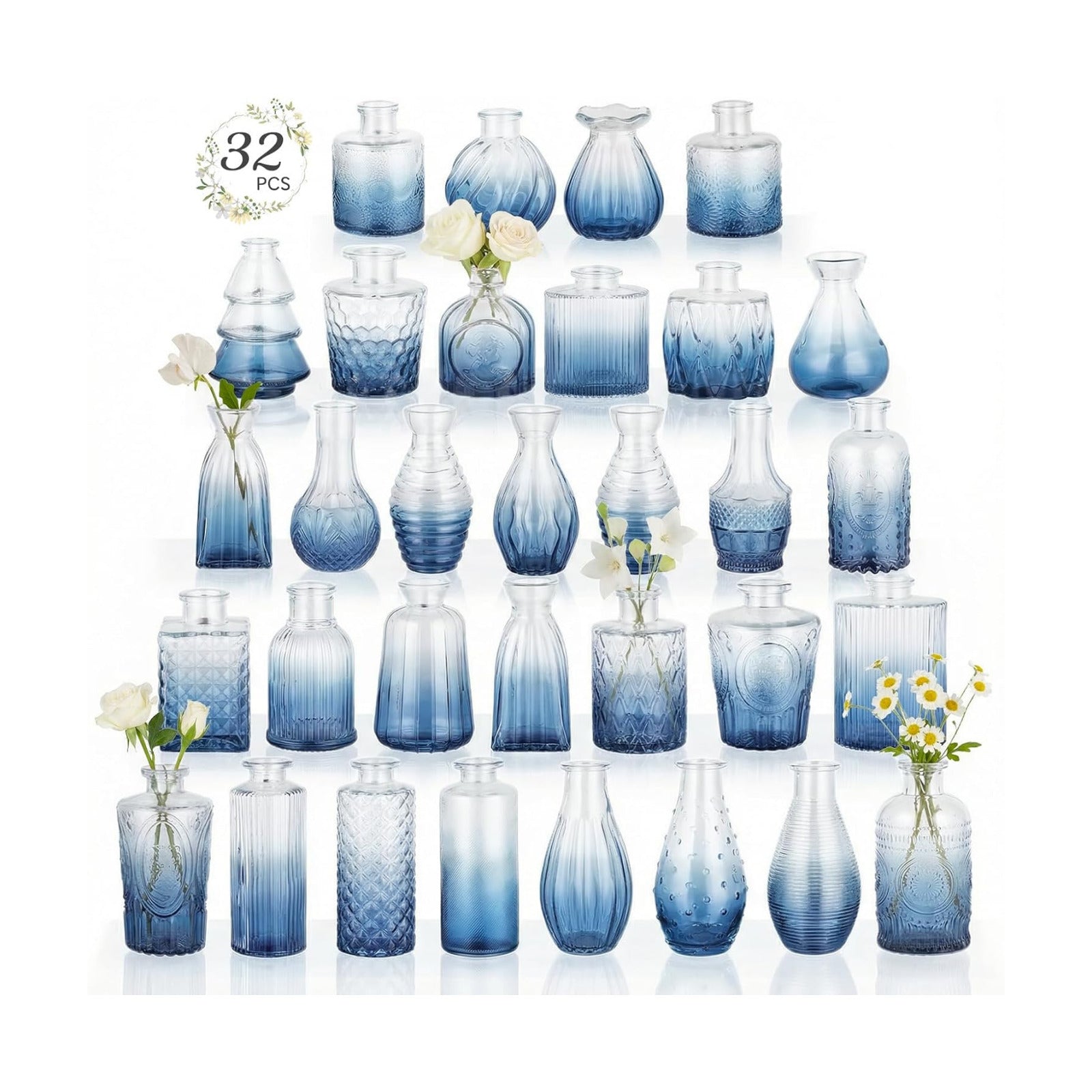 Glass Bud Vases Mini Flower Vase Small Vintage Vases for Centerpiece Table Wedding / Gradient Blue
