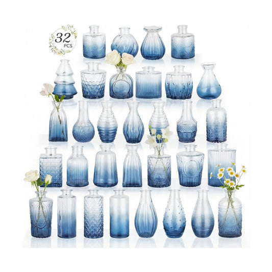 Glass Bud Vases Mini Flower Vase Small Vintage Vases for Centerpiece Table Wedding / Gradient Blue