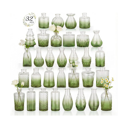 Glass Bud Vases Mini Flower Vase Small Vintage Vases for Centerpiece Table Wedding / Gradient Green
