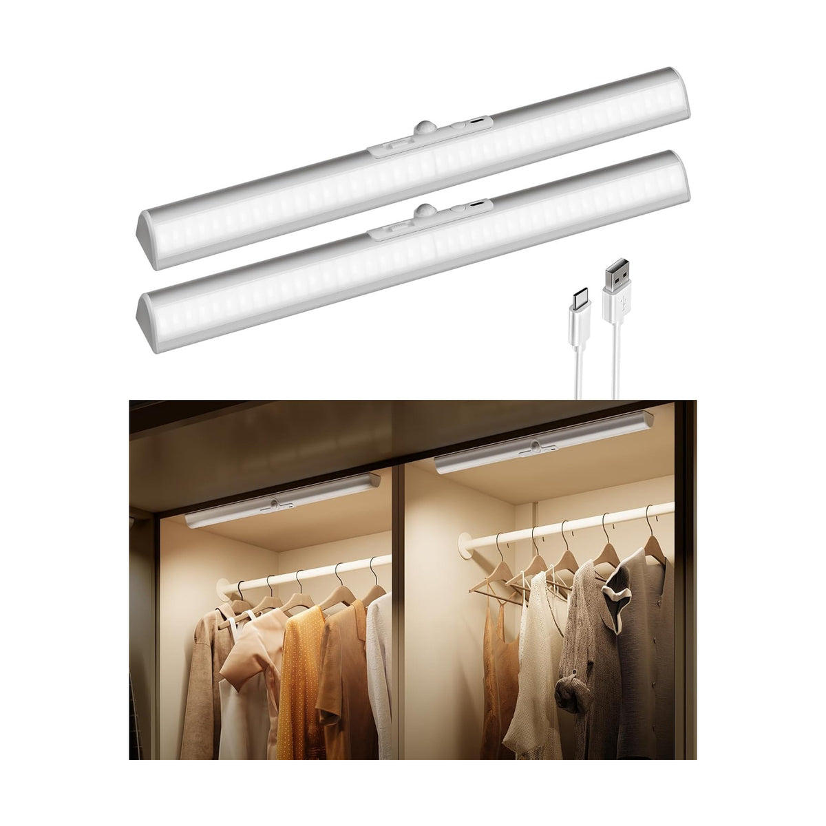 EZVALO 17-Inch Closet Lights, Motion Sensor Lights Indoor | Rotatable Sensor, 3600mAh Rechargeable Battery, Wireless