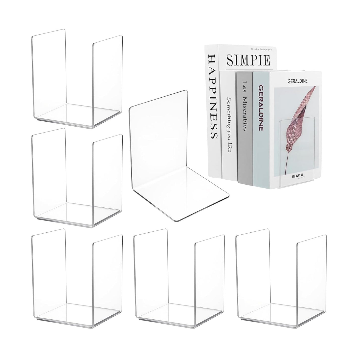 Acrylic Bookends / Organizer for Books Movies CDs / Clear / Set of 16