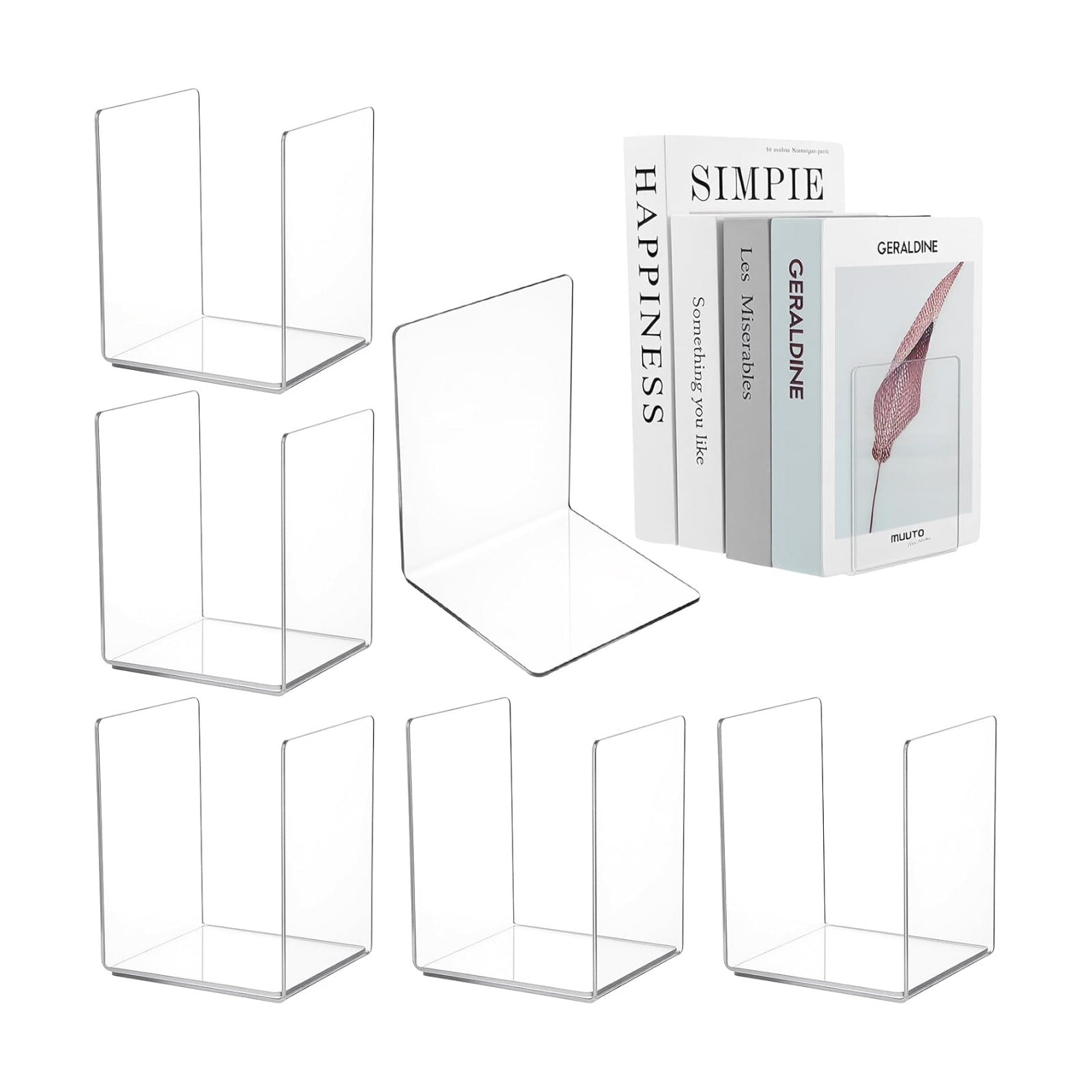 Acrylic Bookends / Organizer for Books Movies CDs / Clear / Set of 16
