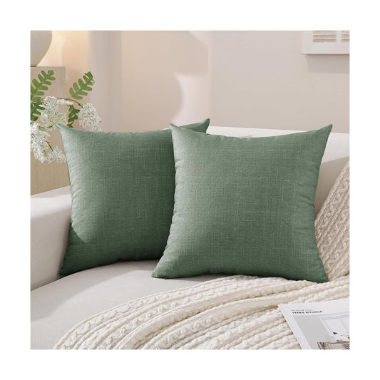 Faux Linen Pillow Covers / 18 x 18 / Dark Green / Set of 2