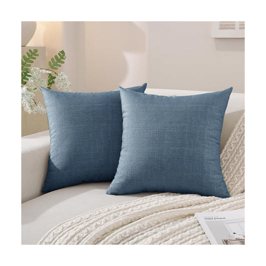Faux Linen Pillow Covers / 18 x 18 / Blue / Set of 2