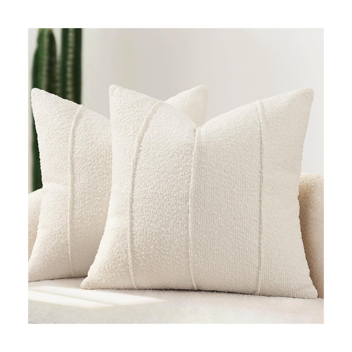 Textured Boucle Throw Pillow Covers / Ivory / 18 x 18 / Set of 2