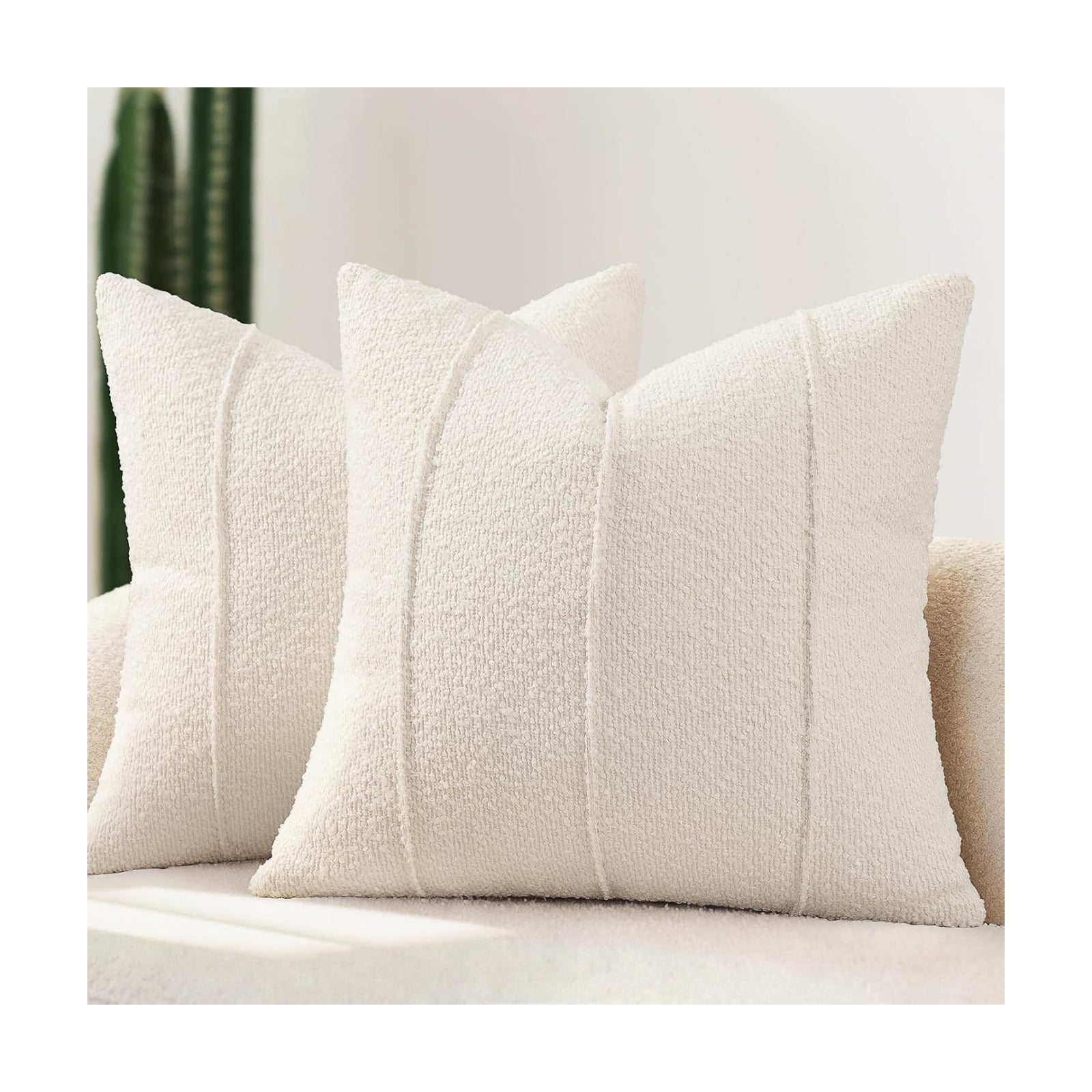 Textured Boucle Throw Pillow Covers / Ivory / 18 x 18 / Set of 2