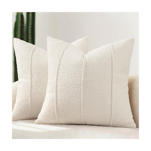Textured Boucle Throw Pillow Covers / Ivory / 18 x 18 / Set of 2