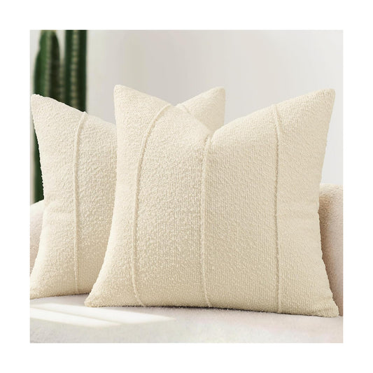 Textured Boucle Throw Pillow Covers / Cream / 18 x 18 / Set of 2