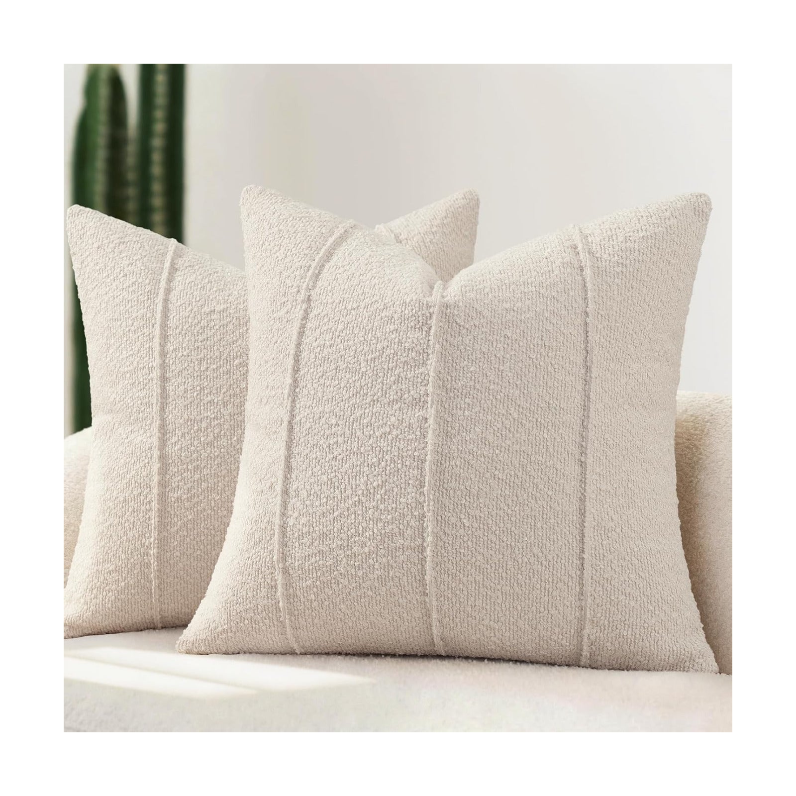 Textured Boucle Throw Pillow Covers / Beige / 18 x 18 / Set of 2
