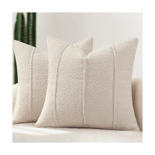 Textured Boucle Throw Pillow Covers / Beige / 18 x 18 / Set of 2