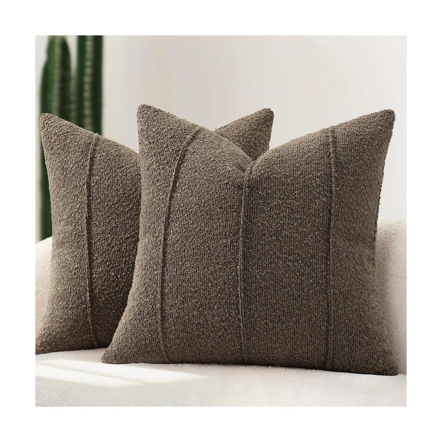 Textured Boucle Throw Pillow Covers / Brown / 18 x 18 / Set of 2