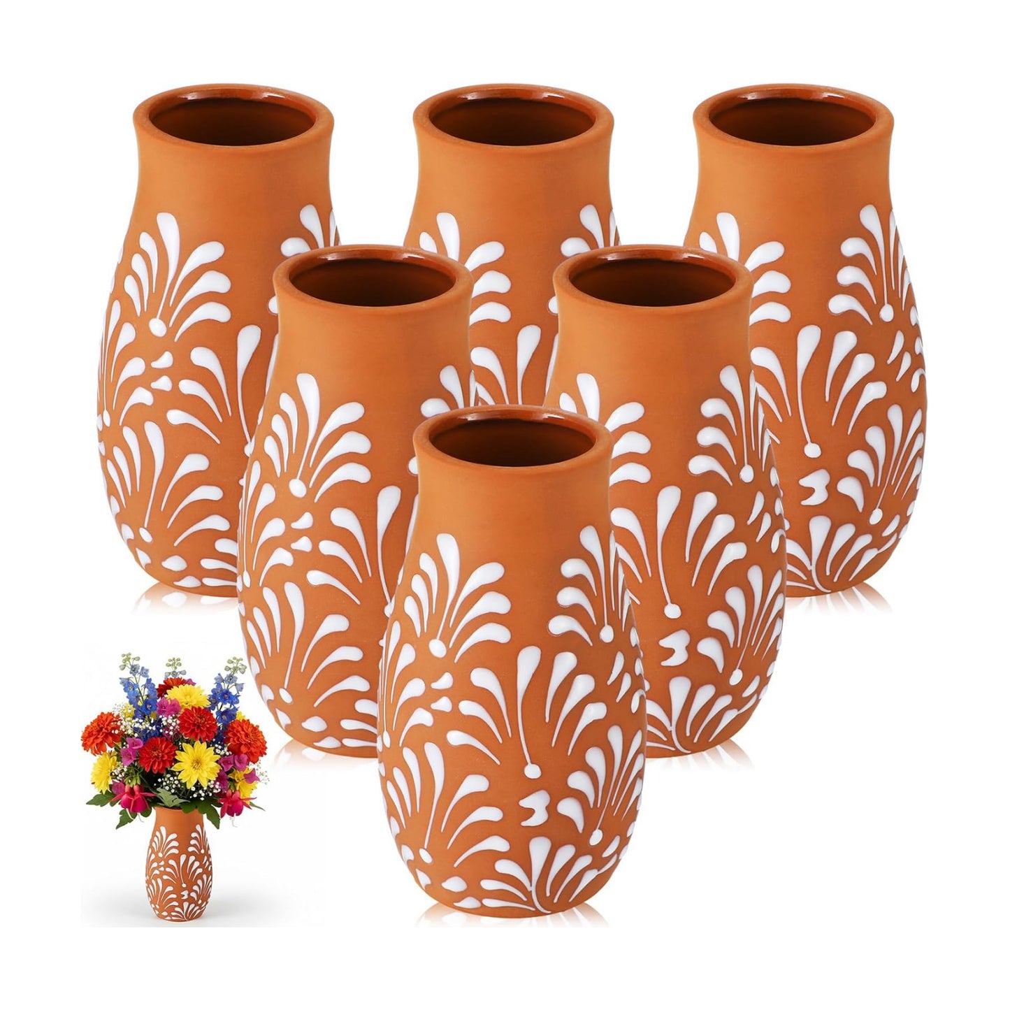 Cantaritos De Barro Mexicanos Mexican Terracotta Vases / 5.9 x 2.9 / Classic / Brown / Set of 6