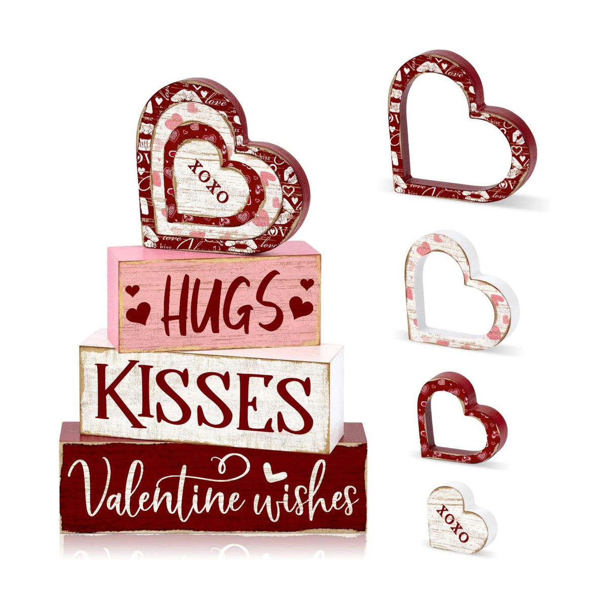 Britimes Tiered Tray Decor Set, 4 Pack, Wooden Table Sign, Red Valentine
