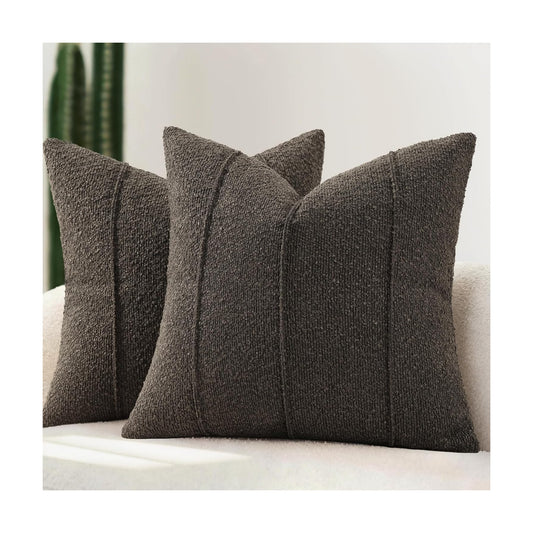 Textured Boucle Throw Pillow Covers / Dark Gray / 18 x 18 / Set of 2