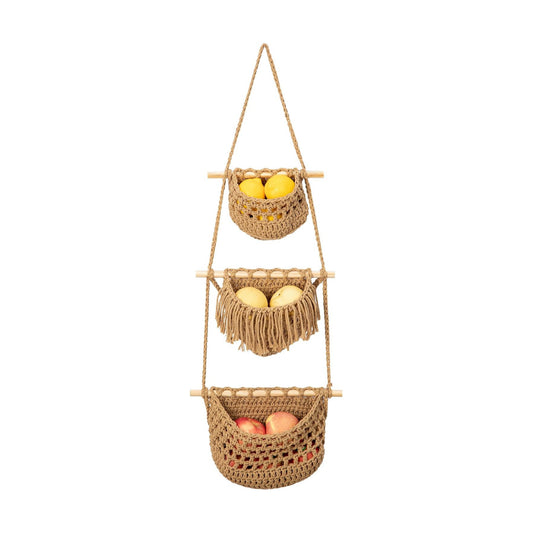 3 Tier Woven Wall Basket / Brown