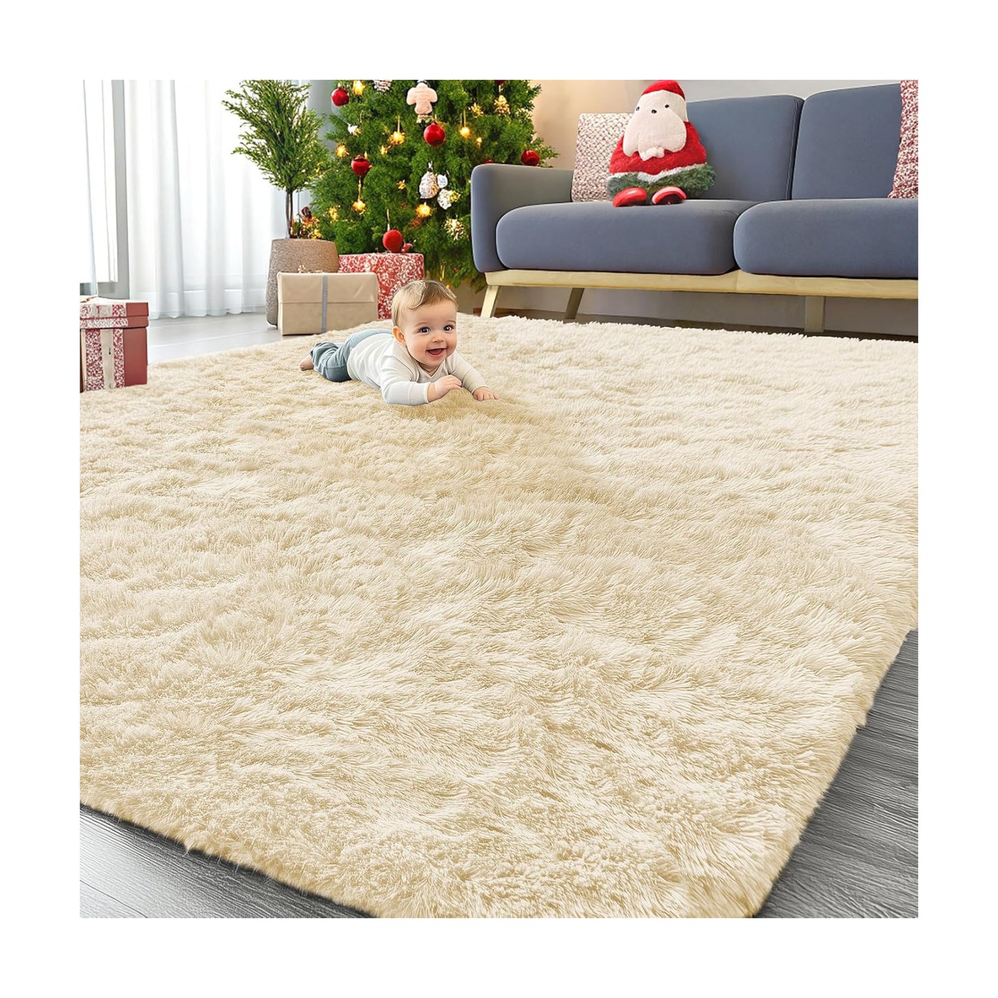 OLANLY 9x12 Machine Washable Large Area Rugs for Living Room, Bedroom, Soft Fluffy Shaggy Bedside Rug, Indoor Floor
