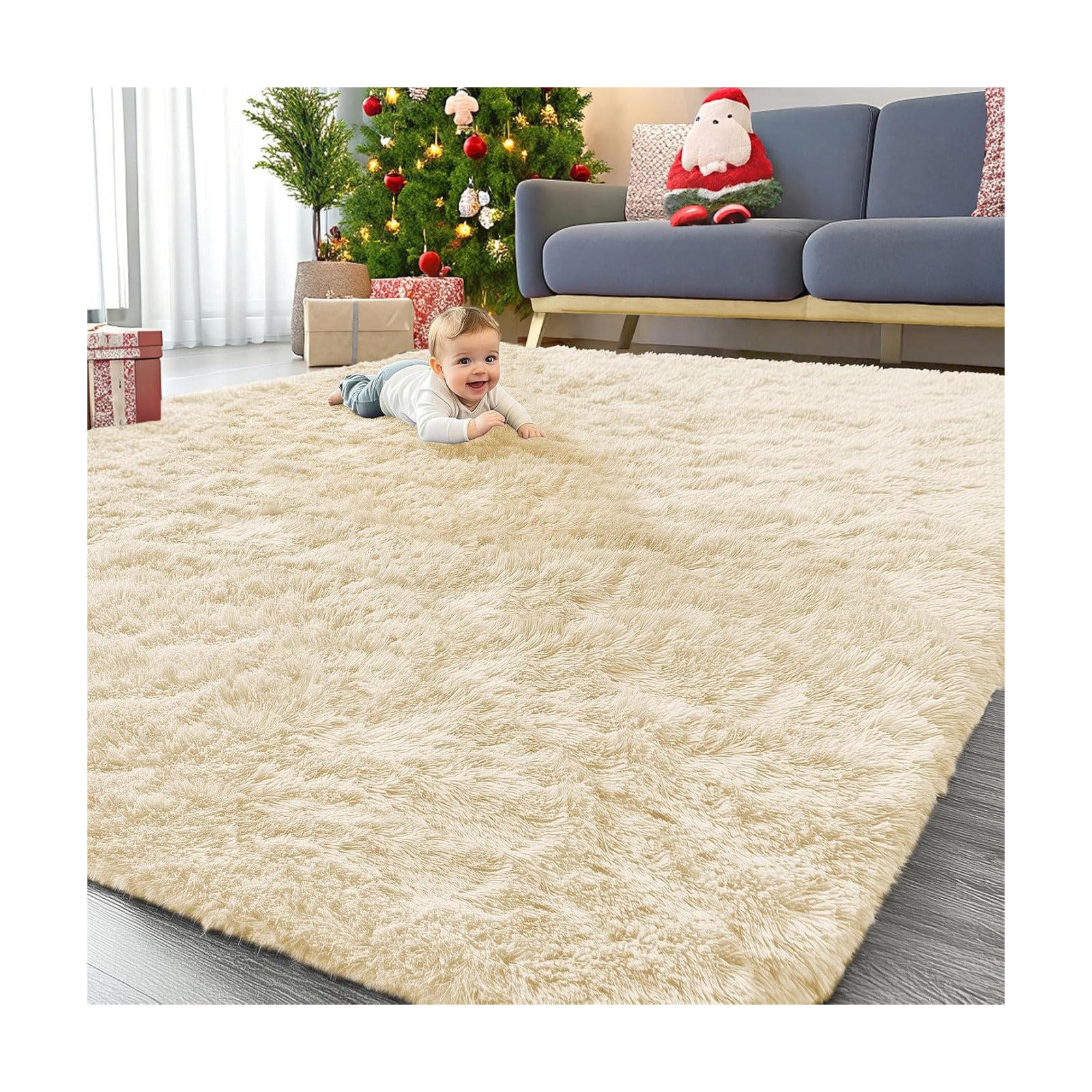 OLANLY 9x12 Machine Washable Large Area Rugs for Living Room, Bedroom, Soft Fluffy Shaggy Bedside Rug, Indoor Floor