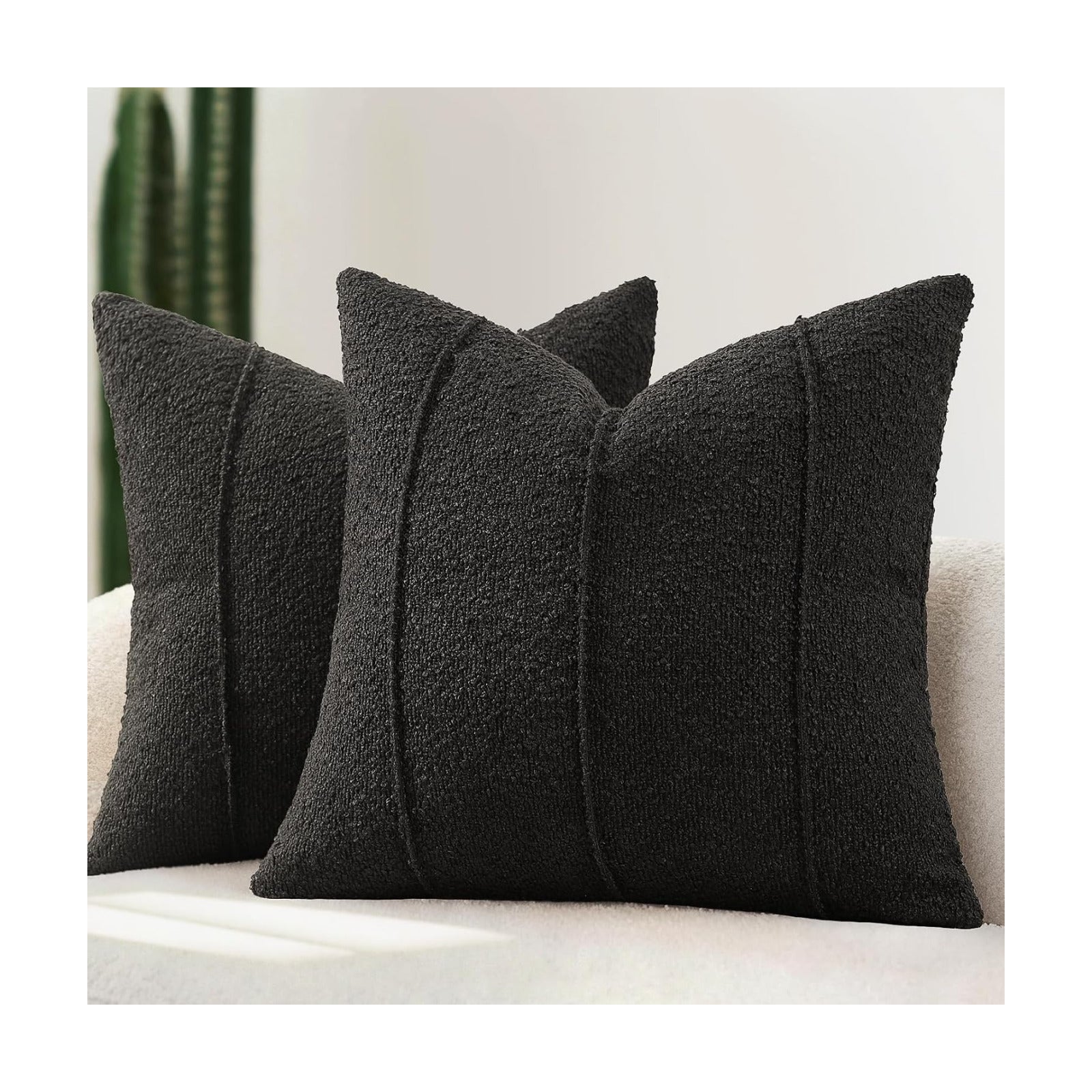 Textured Boucle Throw Pillow Covers / Black / 18 x 18 / Set of 2