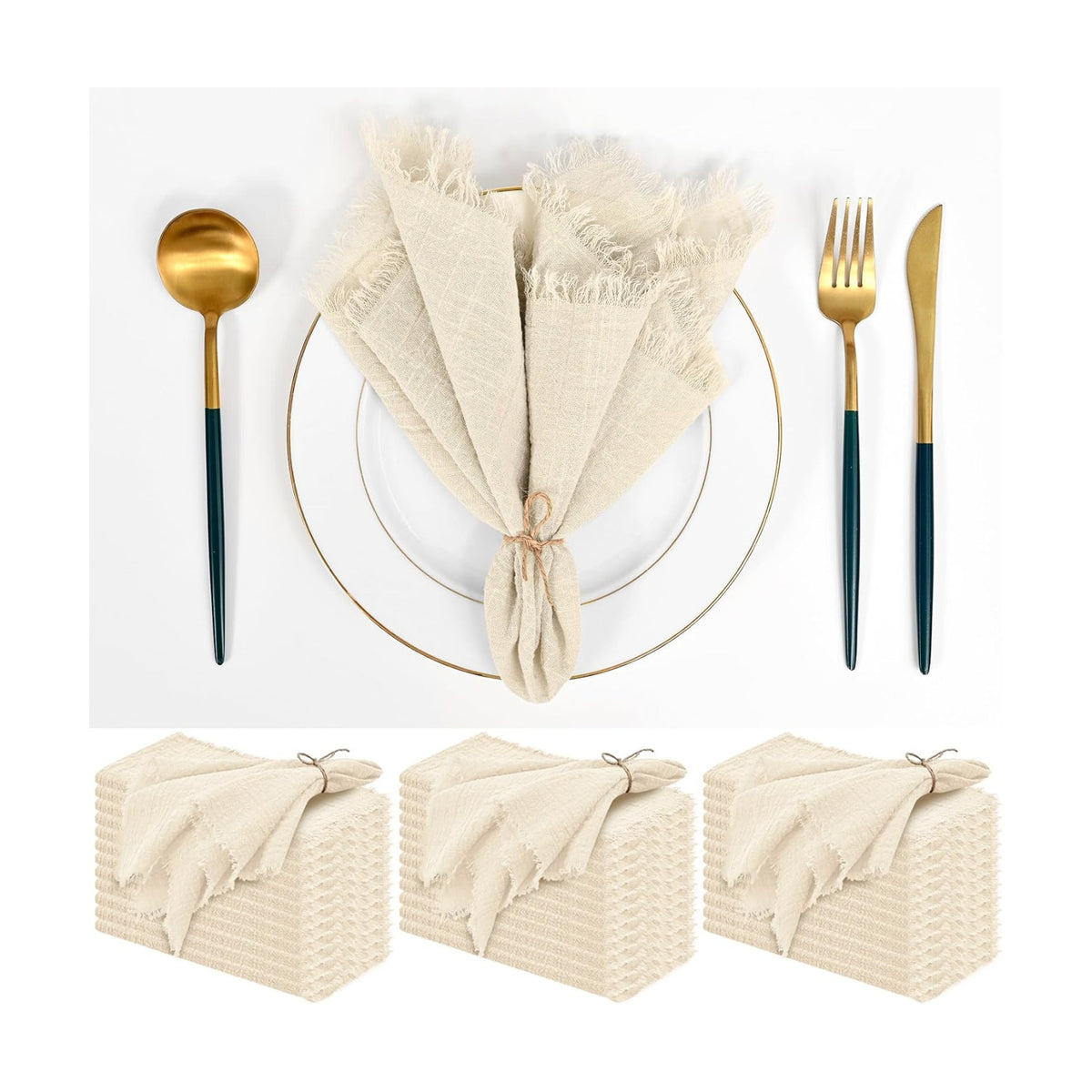 36 Pack Line Cloth Napkins, 12 x 12 Inch Cotton with Fringe Settings | Handmade washable reusable cotton dinner napkins