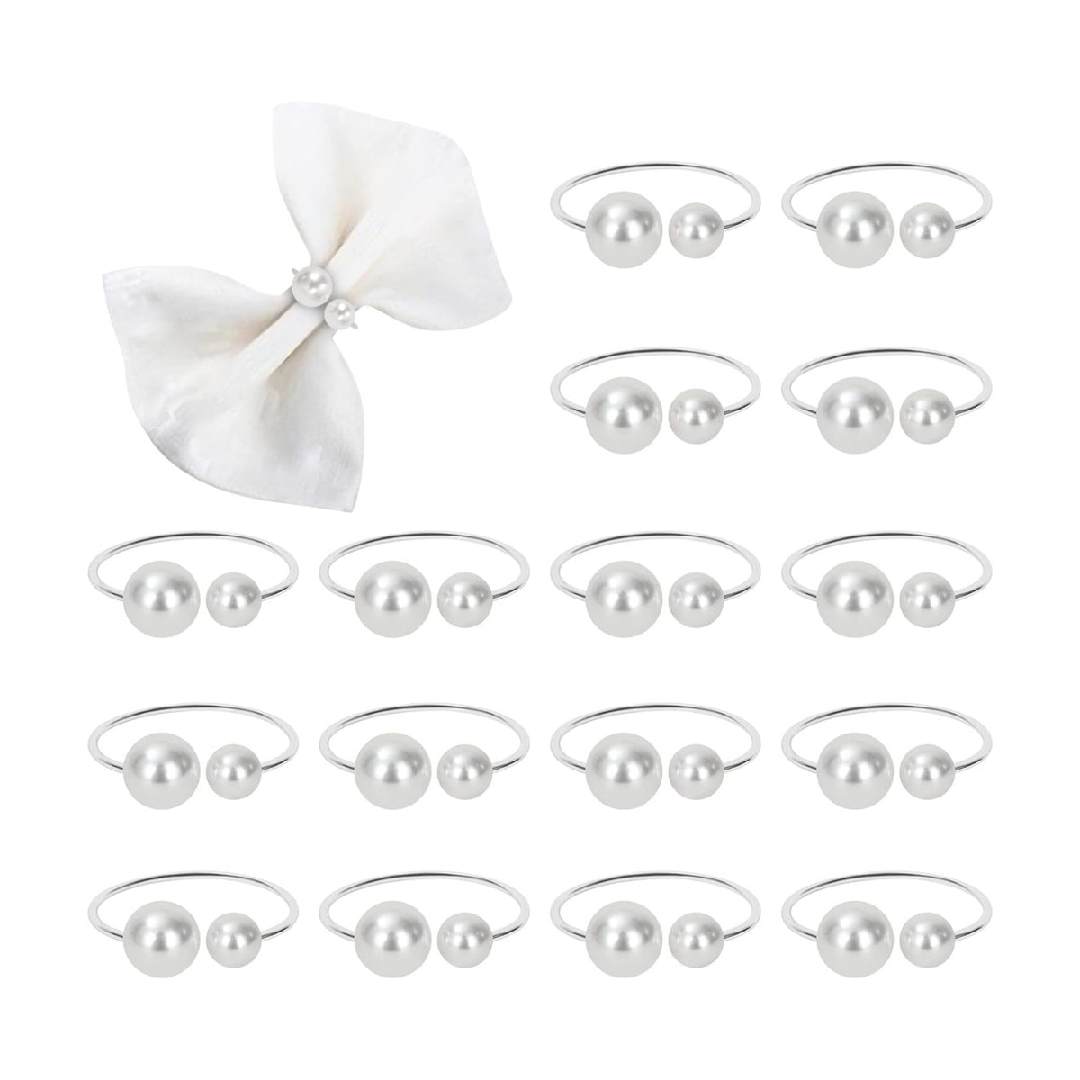 KPOSIYA Pearl Napkin Rings - Set of 150 Silver Napkin Holder Table Napkin Buckles for Dinning Table Setting Christmas