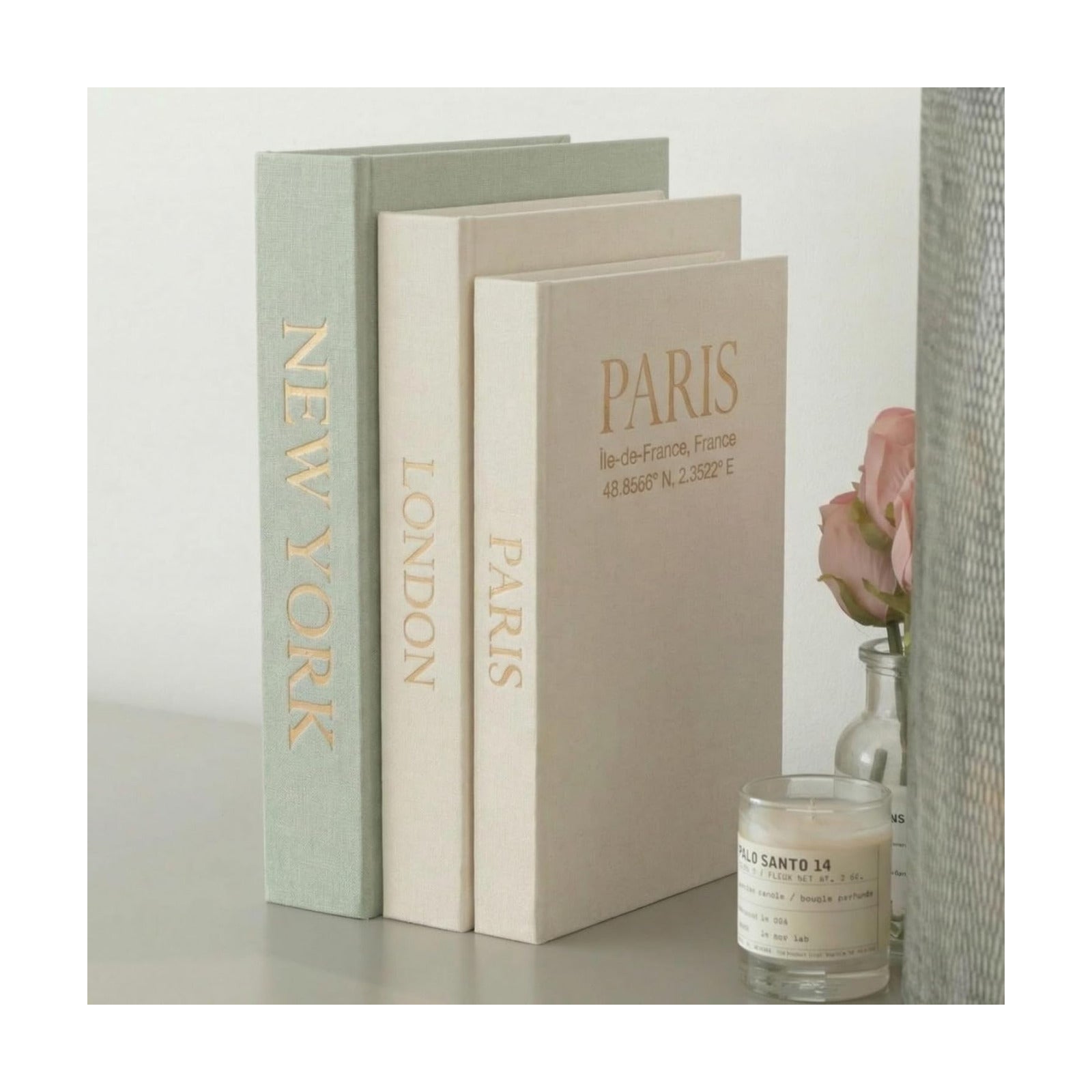 Faux Book Storage Box -Green/Beige/Beige-Decorative Faux / Green-cream-cream / Modern / Set of 3