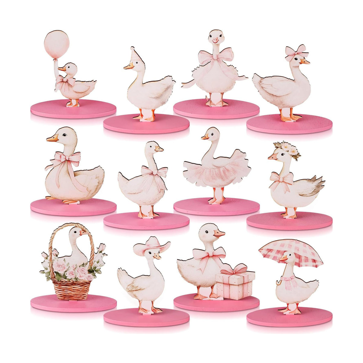 Amyhill 12 Pcs Goose Table Decorations Wooden Tabletop Centerpiece Wooden Table Sign for Tiered Tray Fiesta Carnival Party