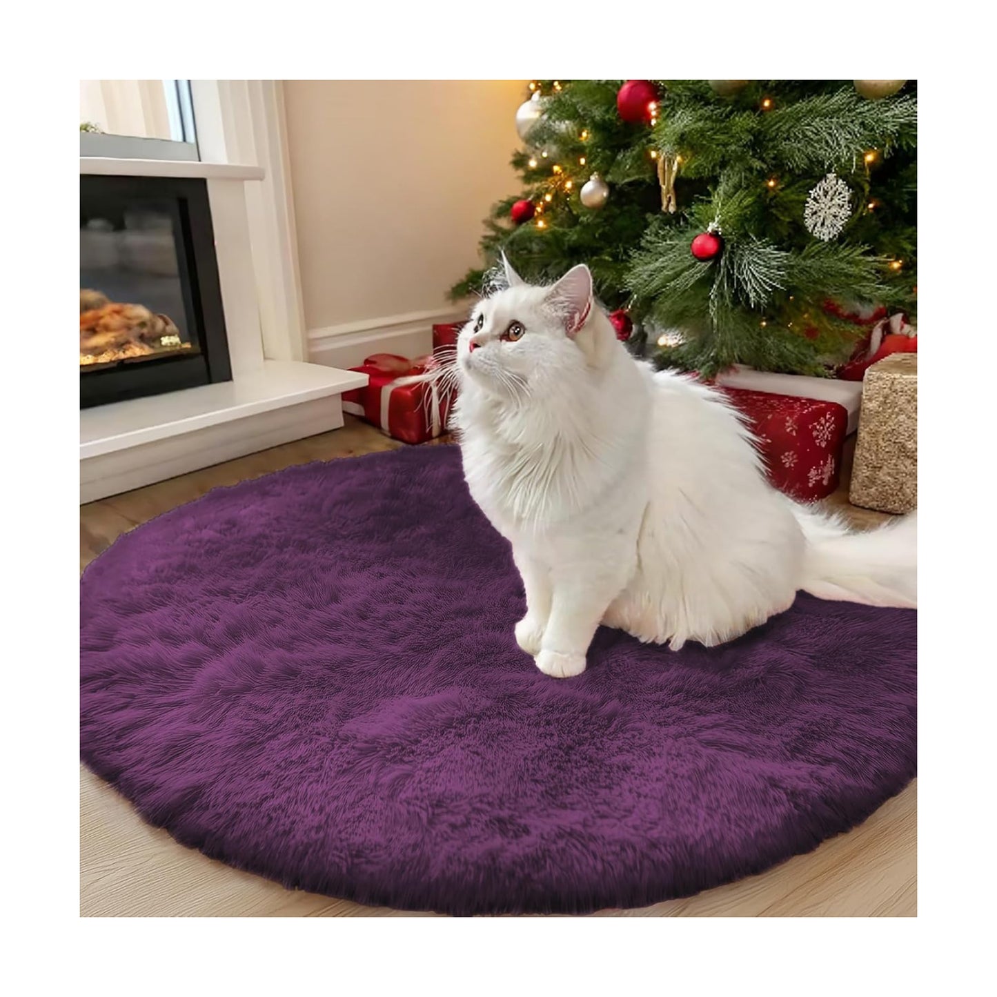 OLANLY Dark Purple Round Rugs for Bedroom - Machine Washable, 3 ft Circle Area Rugs for Living Room, Soft and Fluffy