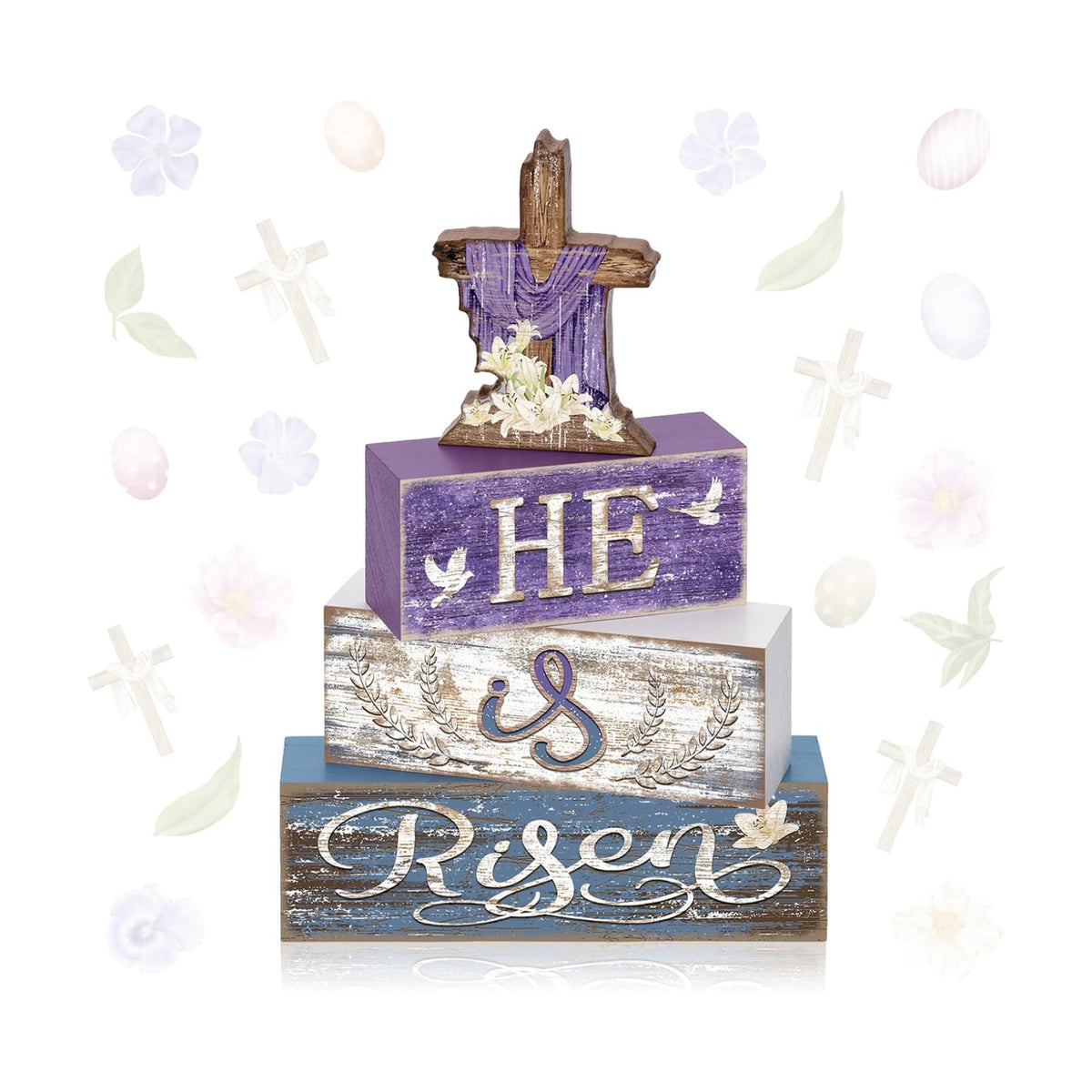 Britimes Tiered Tray Decor Set, 4 Pack, Wooden Table Sign, Easter Christian