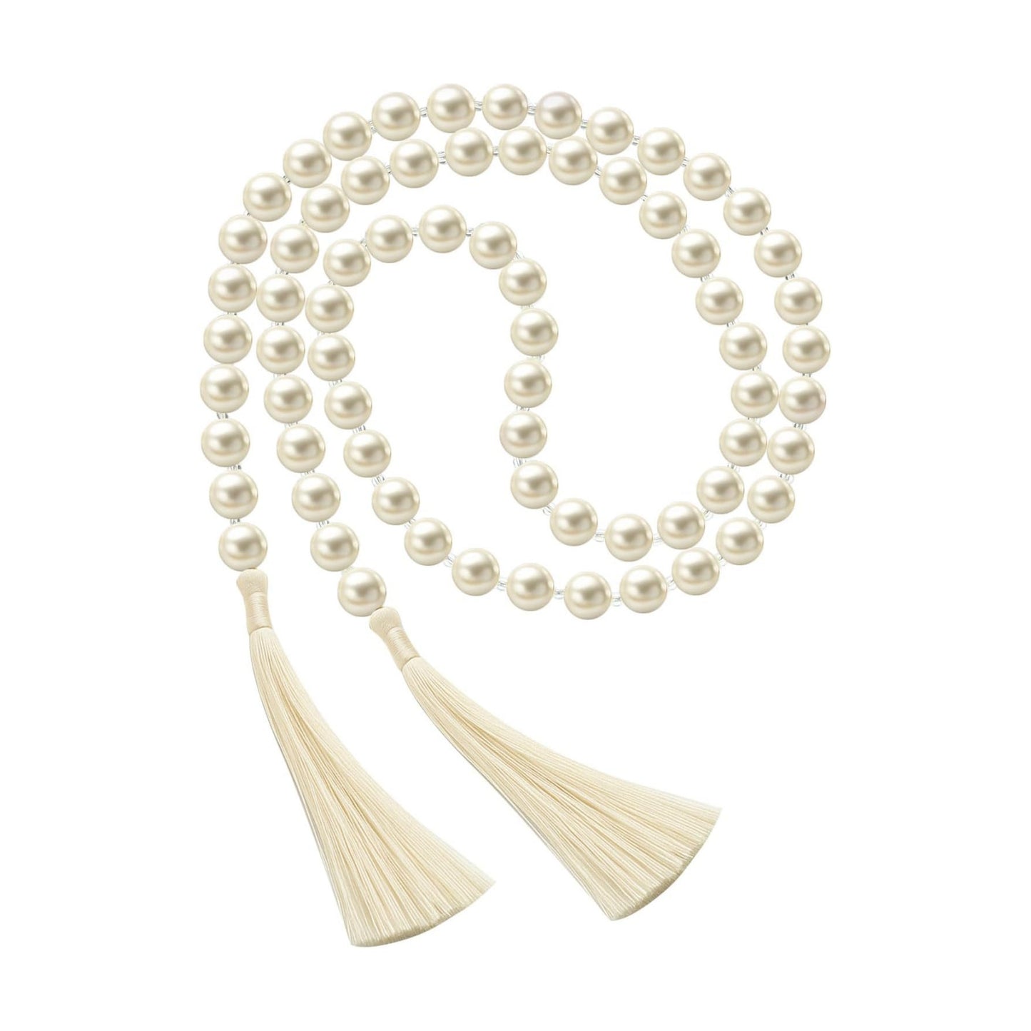 Tassels 16mm Pearl Glass Bead Garland Boho Wedding Table Decor Healing Bead / Beige / 58 Inch