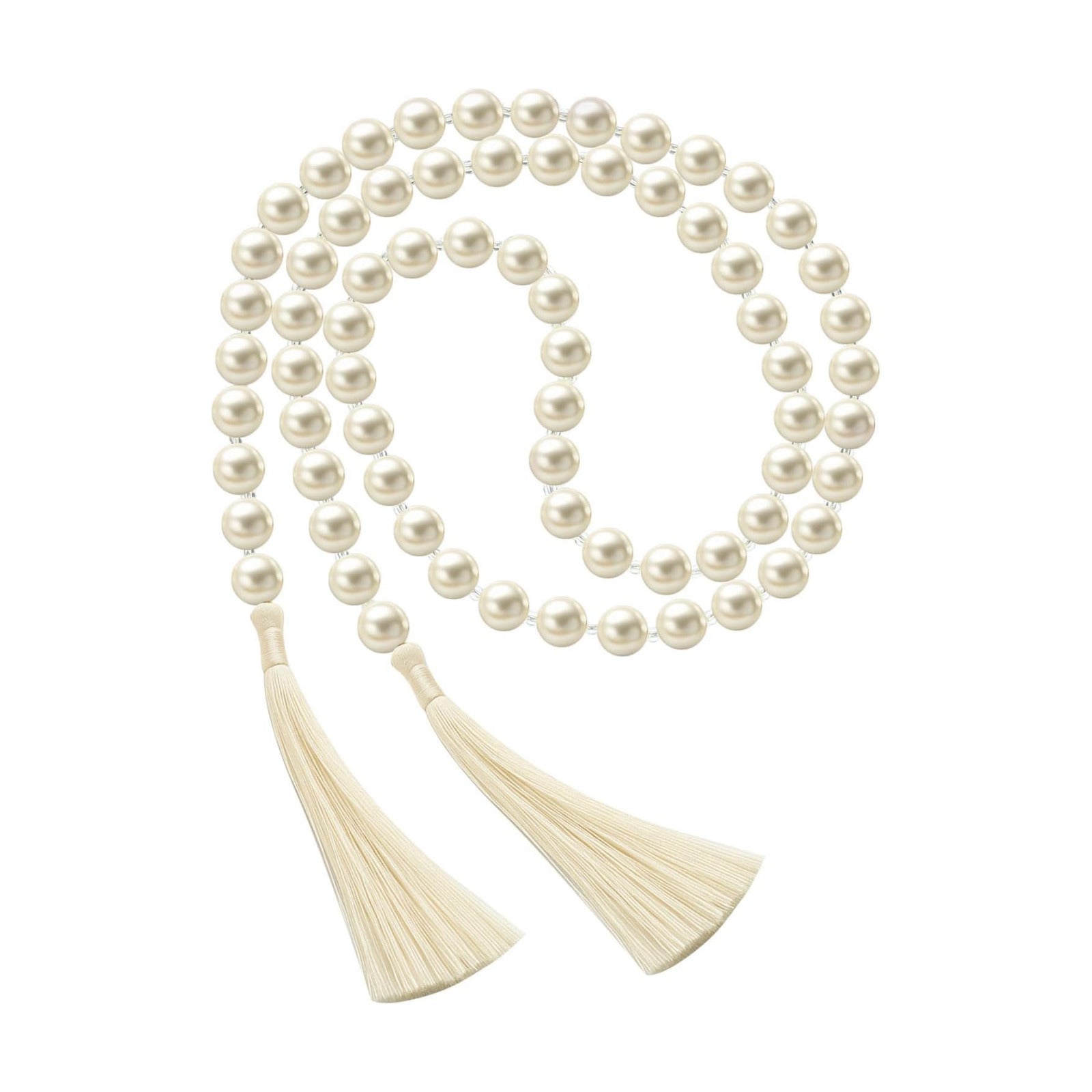 Tassels 16mm Pearl Glass Bead Garland Boho Wedding Table Decor Healing Bead / Beige / 58 Inch