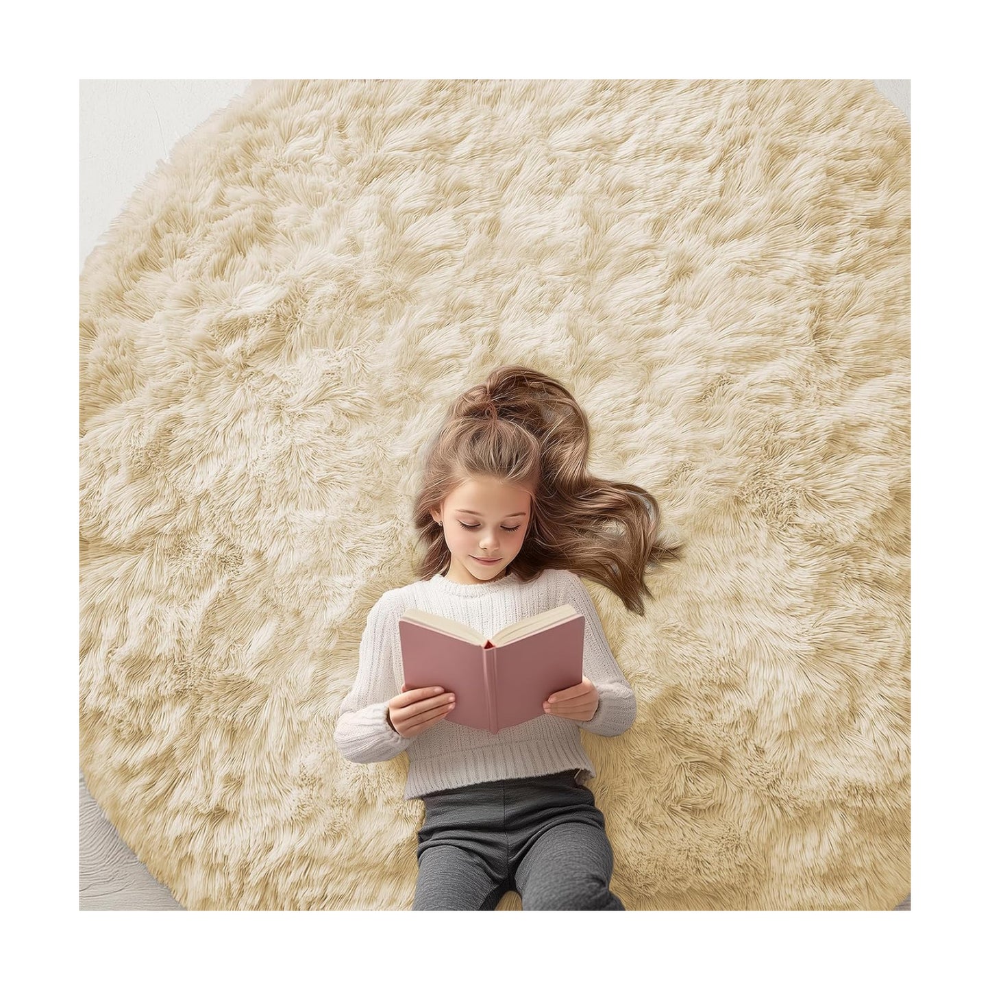 OLANLY Cream Round Rugs for Bedroom - Machine Washable, 6 ft Circle Area Rugs for Living Room, Soft and Fluffy Shaggy