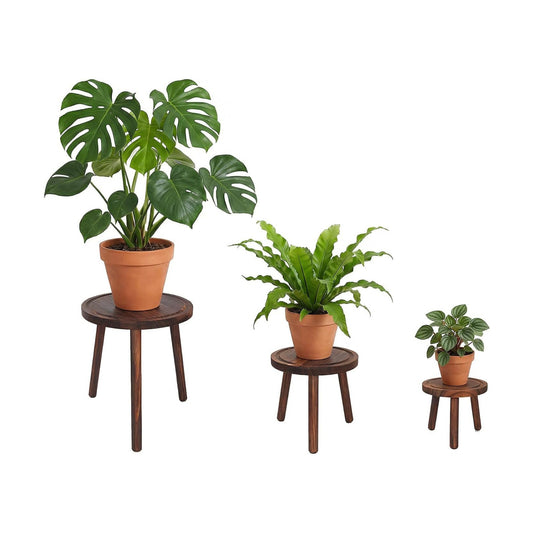 Amdermi 3 Pack Wood Plant Stands Indoor, Mid Century Modern Plant Stool for 6-12 Inch Pots, Tall Small Plant Stand Set