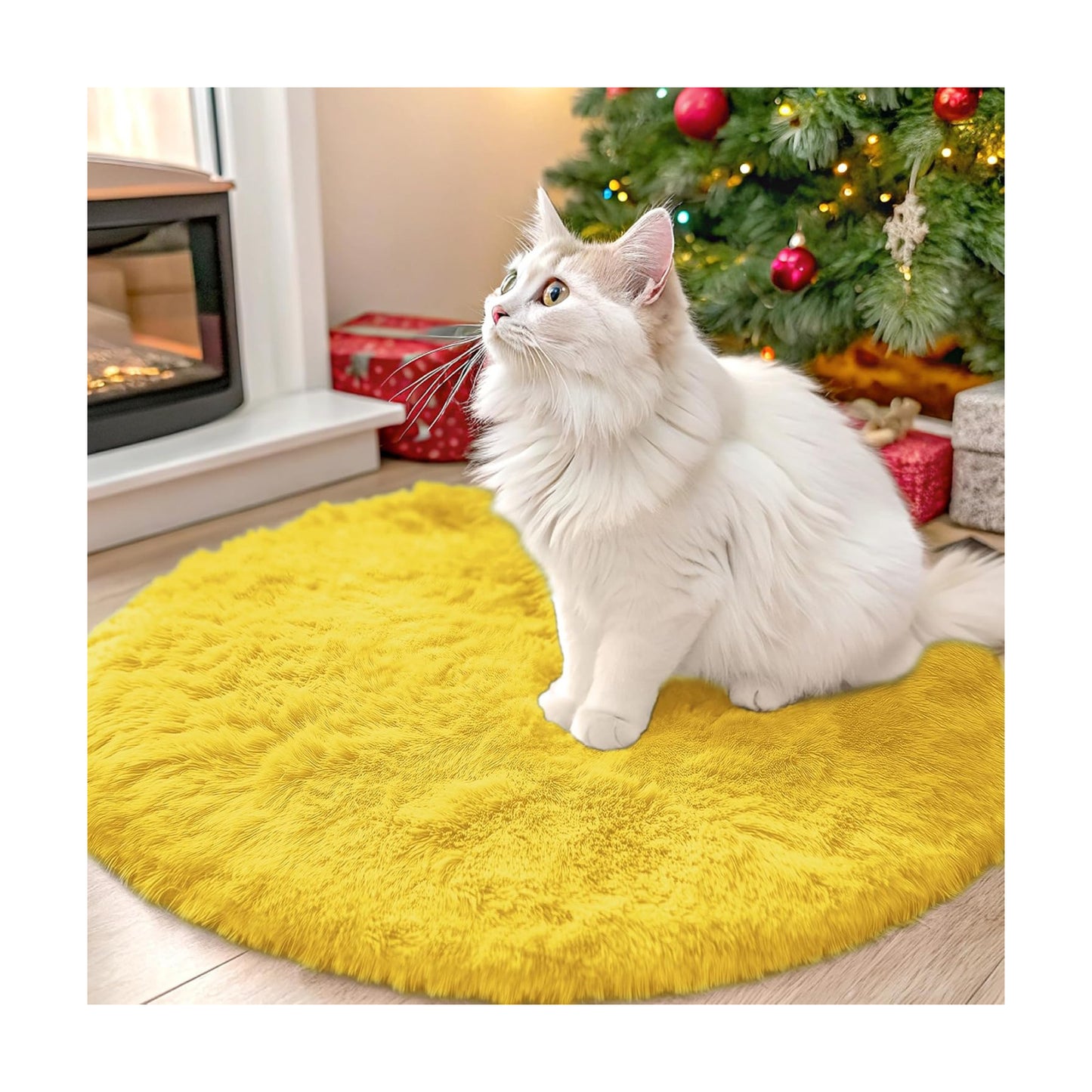 OLANLY Yellow Round Rugs for Bedroom - Machine Washable, 2 ft Circle Area Rugs for Living Room, Soft and Fluffy Shaggy