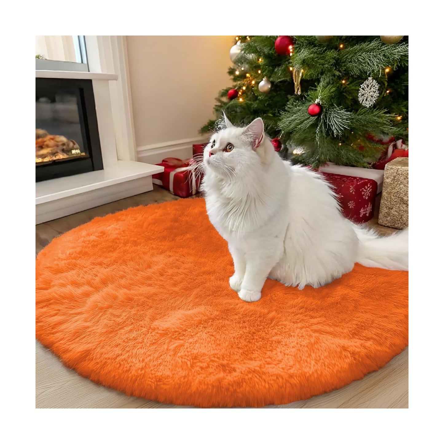 OLANLY Orange Round Rugs for Bedroom - Machine Washable, 3 ft Circle Area Rugs for Living Room, Soft and Fluffy Shaggy