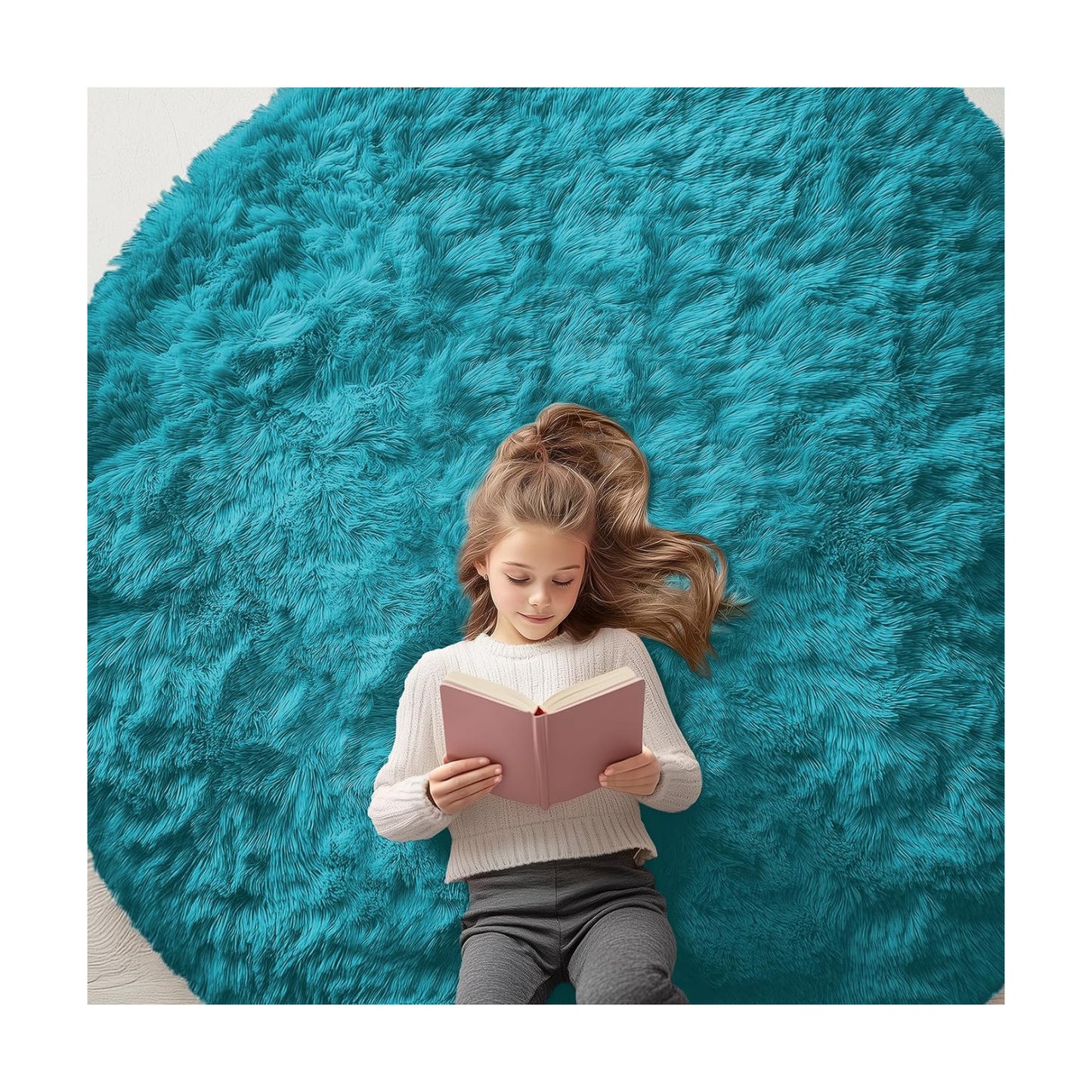 OLANLY Teal Round Rugs for Bedroom - Machine Washable, 6 ft Circle Area Rugs for Living Room, Soft and Fluffy Shaggy