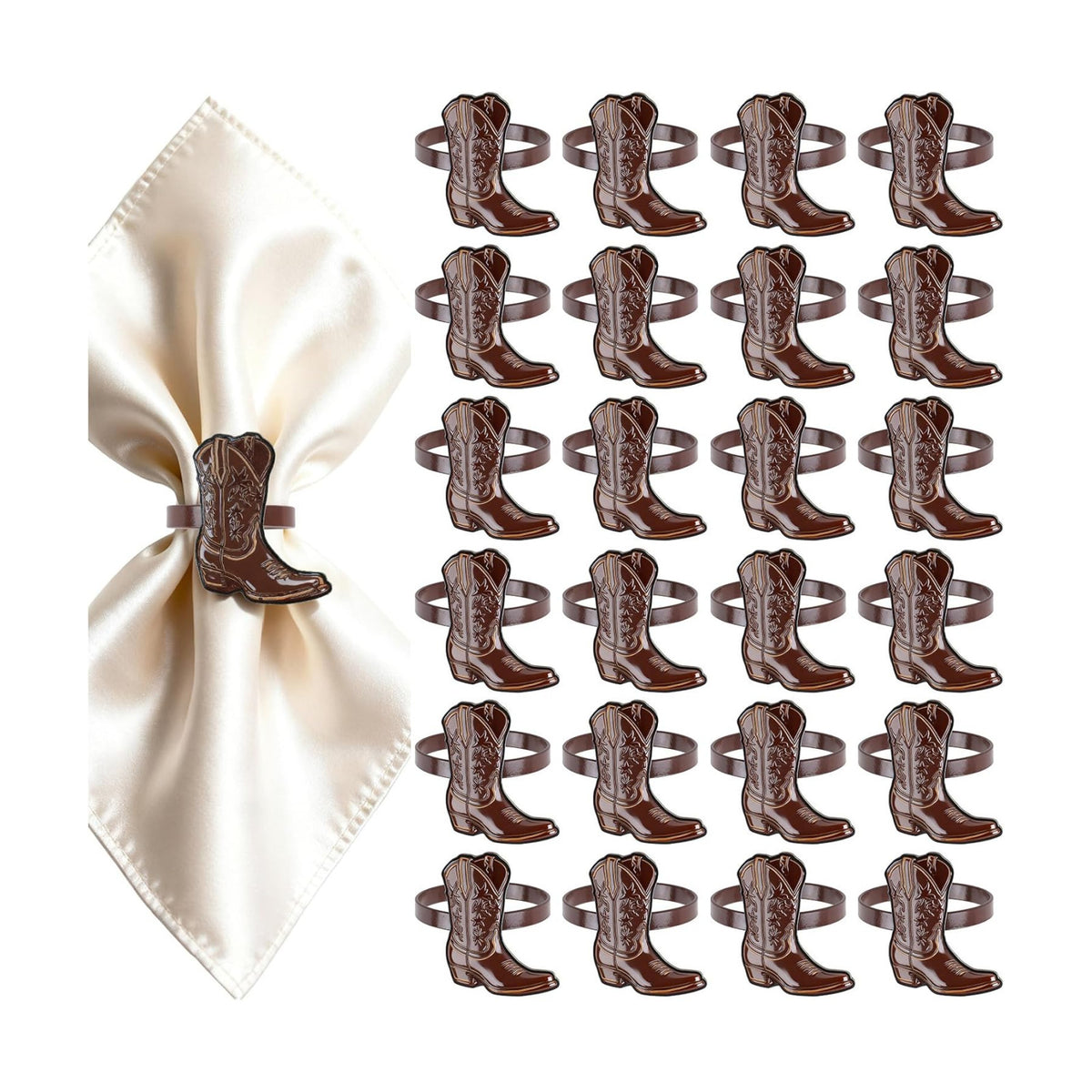24PCS Western Party Decorations Cowboy Boot Napkin Rings Rustic Farmhouse Western Napkin Holder Metal Tissue Rings Buckles Cowboy Birthday Party Supplies
