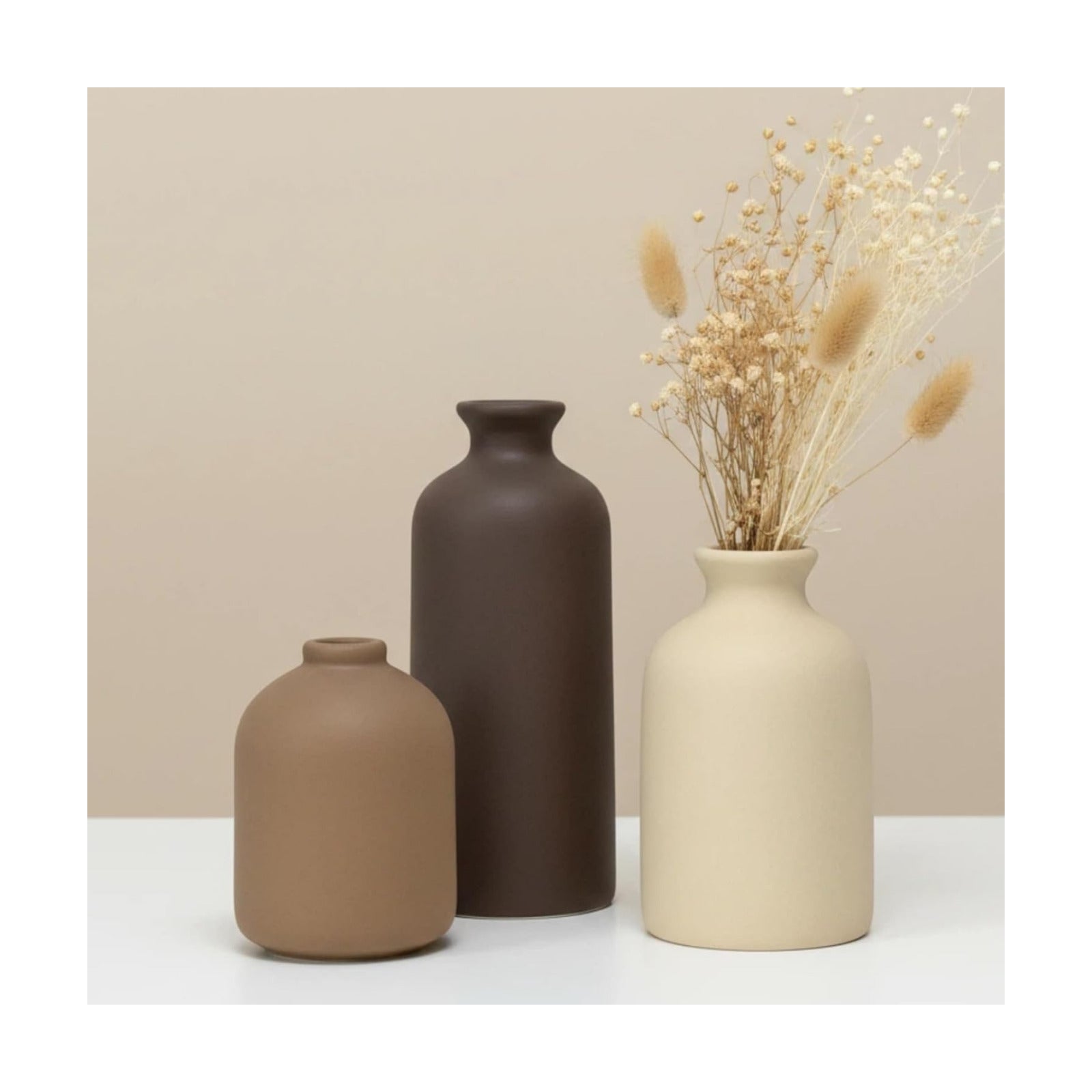 Small Ceramic Vase / Brown / Set of 3