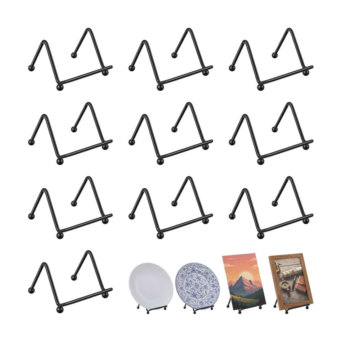 Metal Small Plate Holders for Displaying / Black / 2.6 x 2.6 x 2.2 / Set of 10