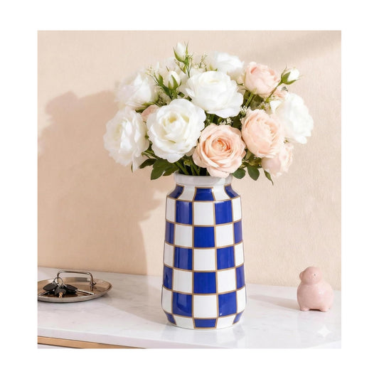 White Ceramic Vase / Blue