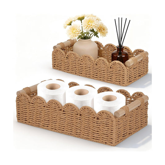 Paper Rope Scalloped Edge Decor Baskets / Set of 2
