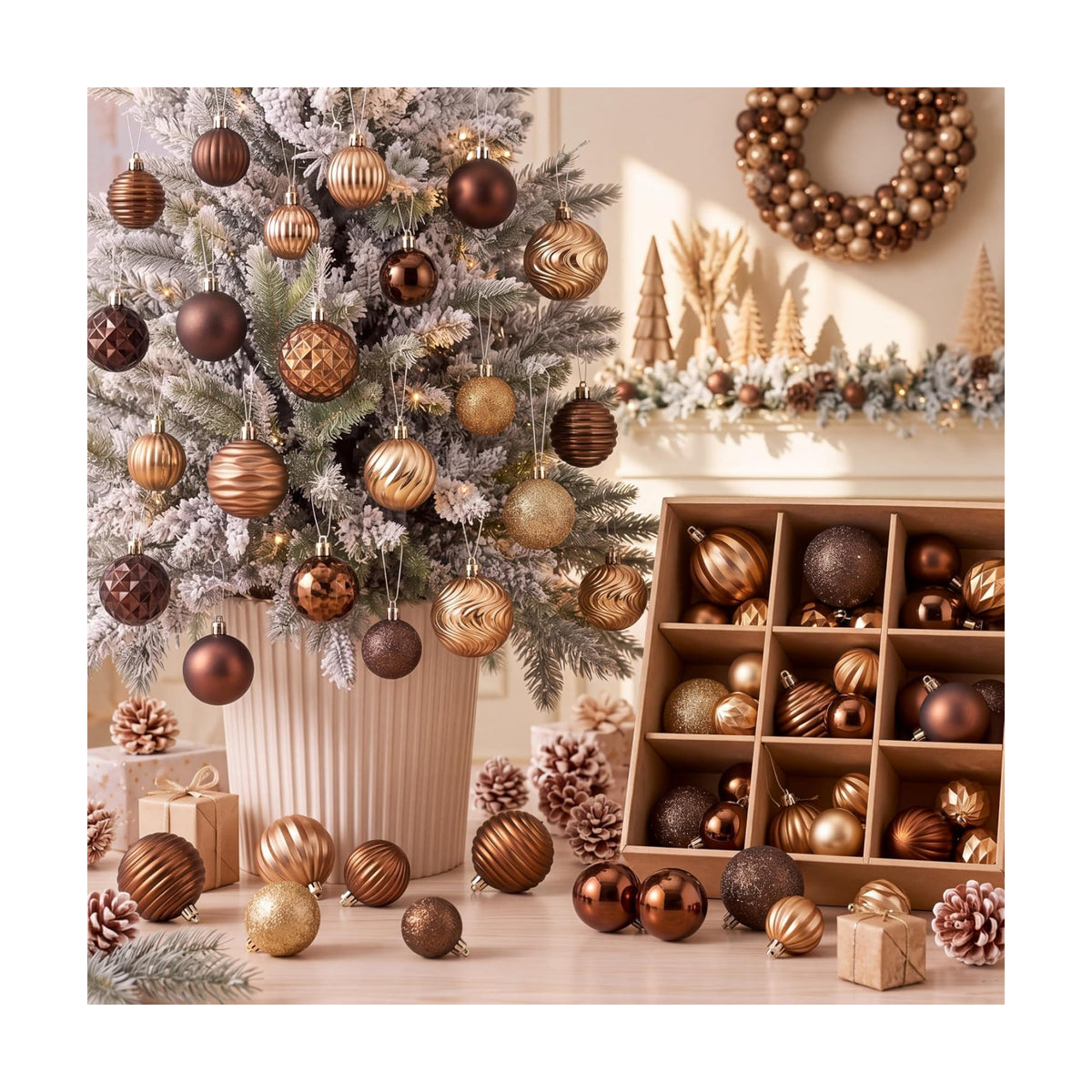 Lunmon 64 Pcs Christmas Ball Ornaments Bronze Copper Brown Gold Xmas Bulbs