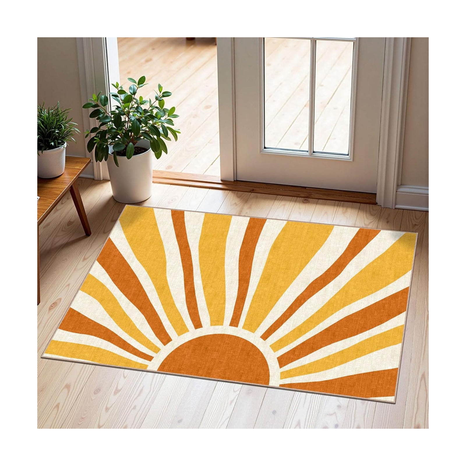 Front Door Mat Indoor Outside Entrance - 2x3 Orange Boho Sun Rug