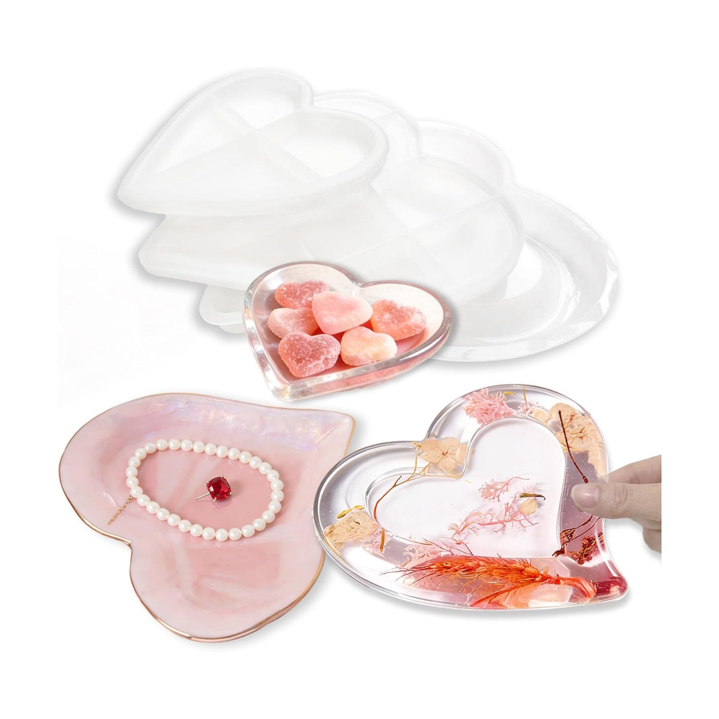 Tray Resin Mold 6.3''&5.5''&3.9 / Heart / Set of 3