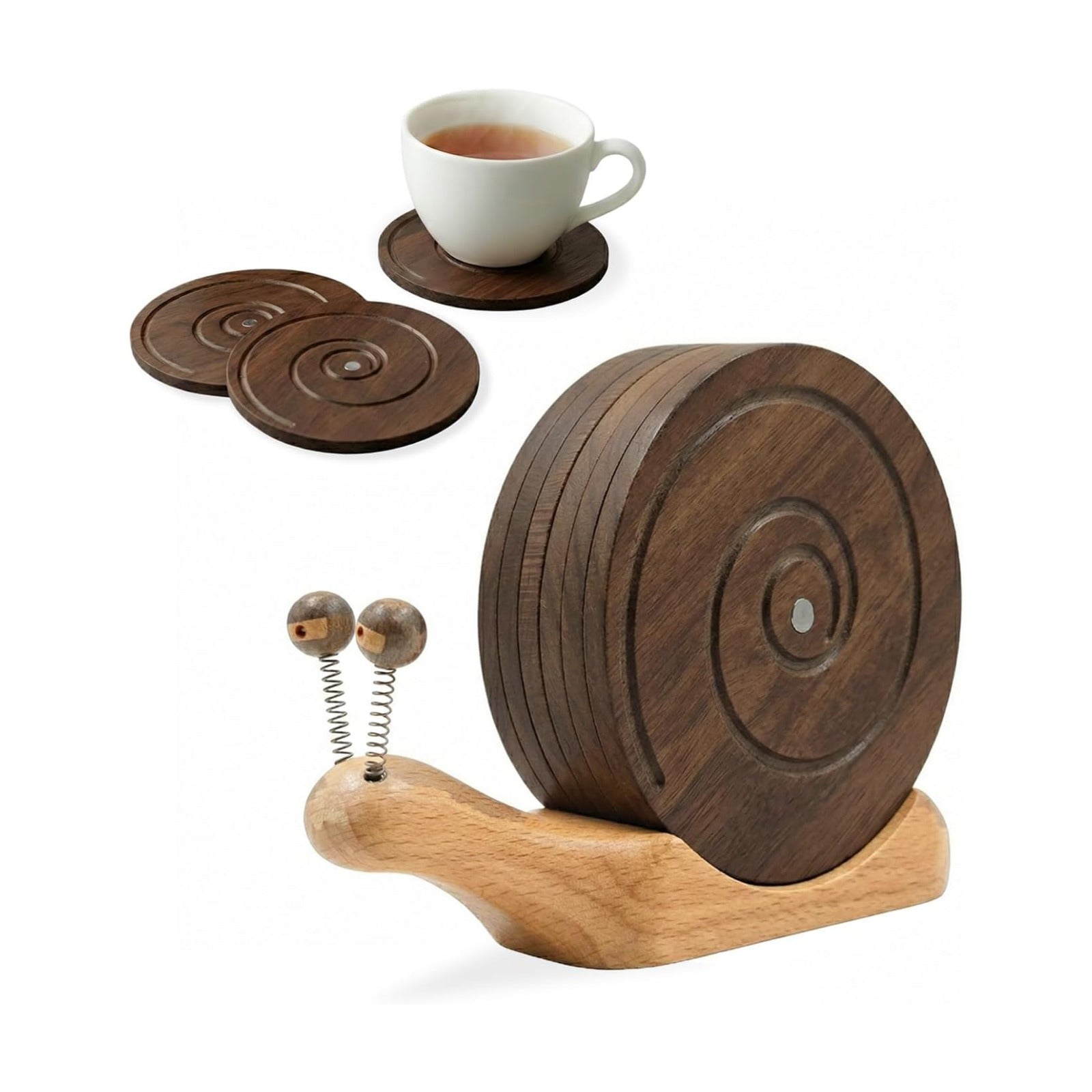 Magnetic & Holder / Snail Wooden Coaster Set