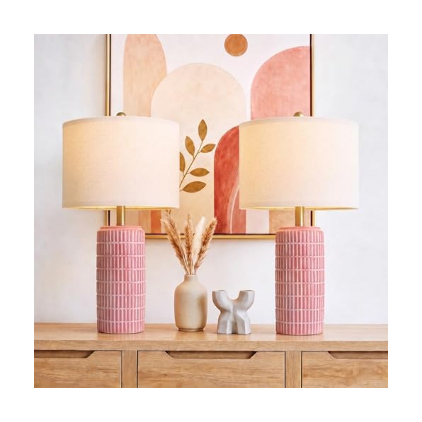 PoKat 23" Ceramic Table Lamps for Living Room, Farmhouse Bedside Lamps Set of 2 for Bedroom, Rustic Nightstand Lamps