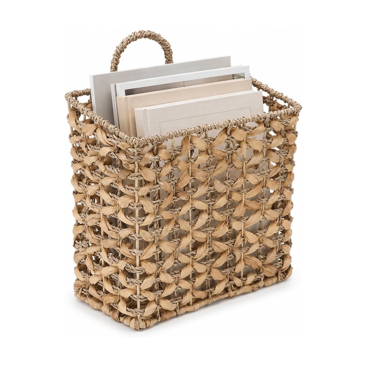 Magazine Holder Metal Frame Woven Wall Basket Hanging Magazine Storage Mail Organizer Rack